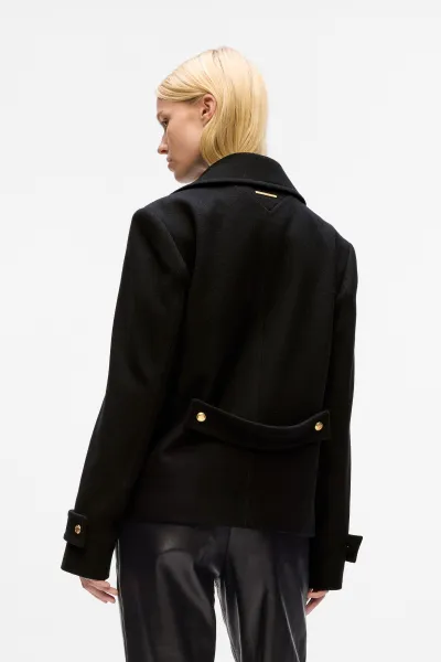 Kabát Karl Lagerfeld Retro Short Wool Coat Black