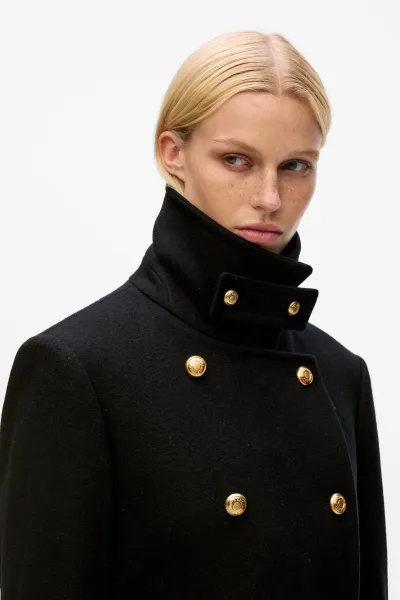 Kabát Karl Lagerfeld Retro Short Wool Coat Black
