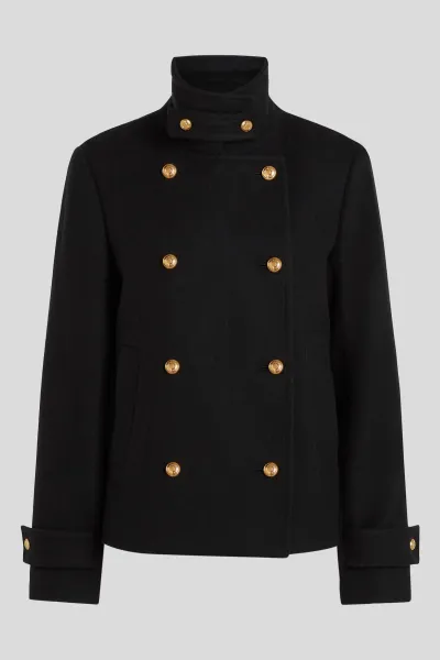 Kabát Karl Lagerfeld Retro Short Wool Coat Black