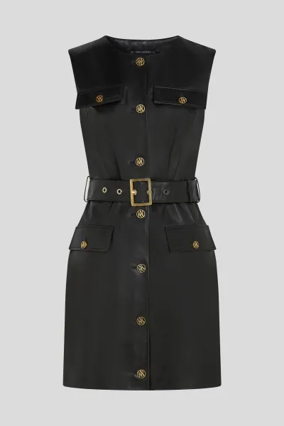 Šaty Karl Lagerfeld Retro Leather Dress Black