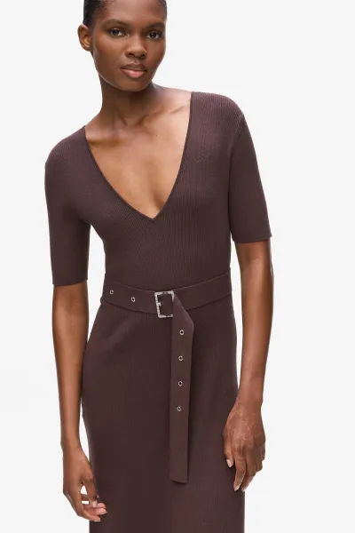 Šaty Karl Lagerfeld Belted Knit Dress Java