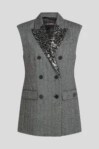 Vesta Karl Lagerfeld Embellished Lapel Tweed Gilet Grey/Black