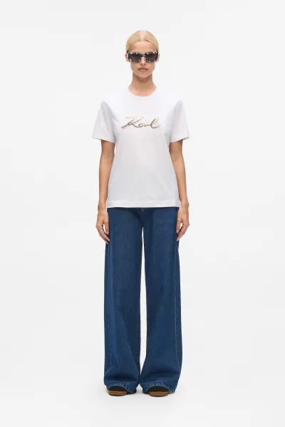 Tričko Karl Lagerfeld Signature Sequins T-Shirt White