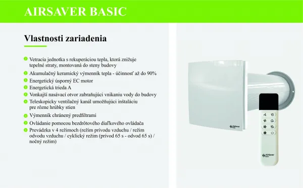 PRODMAX AIRSAVER | Lokálny rekuperátor AIRSAVER BASIC PRODMAX Φ100 VT-100