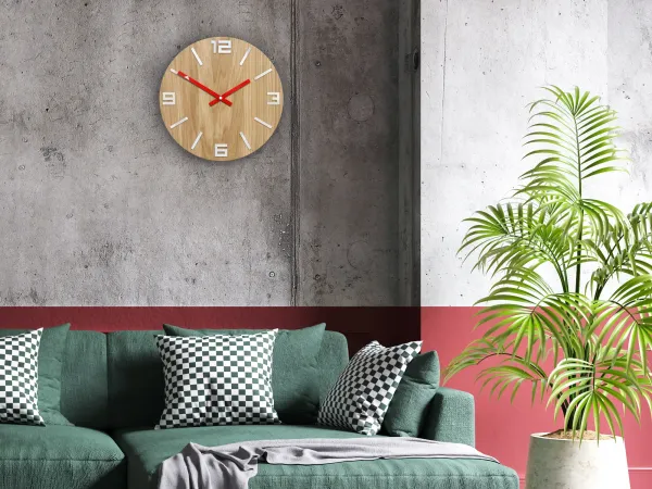 ModernClock Drevené nástenné hodiny arabské 33 cm hnedé/červené