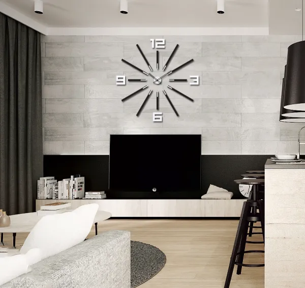 ModernClock Nástenné samolepiace hodiny Veľké 115 cm zrkadlové/čierne