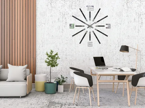 ModernClock Nástenné samolepiace hodiny Veľké 115 cm zrkadlové/čierne