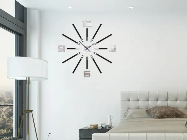 ModernClock Nástenné samolepiace hodiny Veľké 115 cm zrkadlové/čierne