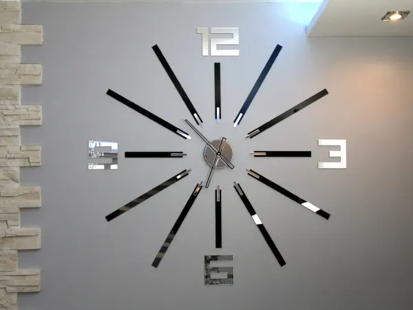 ModernClock Nástenné samolepiace hodiny Veľké 115 cm zrkadlové/čierne