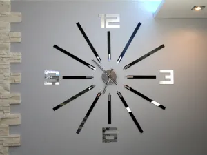 ModernClock Nástenné samolepiace hodiny Veľké 115 cm zrkadlové/čierne