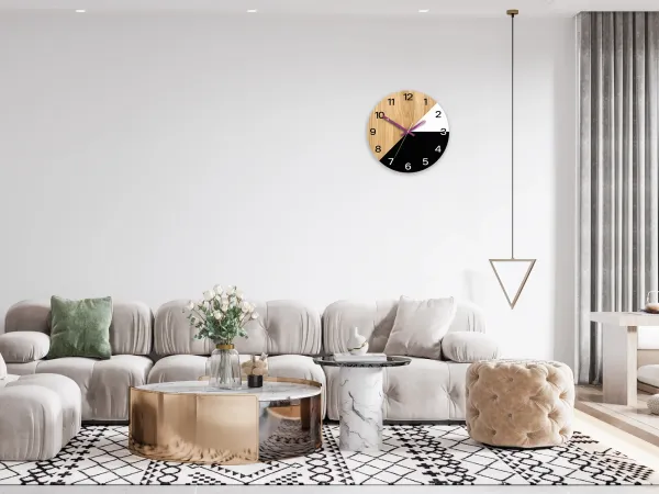 ModernClock Drevené nástenné hodiny Texas 33 cm čierne/fialové