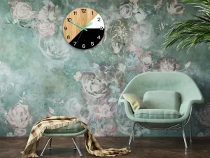 ModernClock Drevené nástenné hodiny Texas 33 cm čierne/mentolové