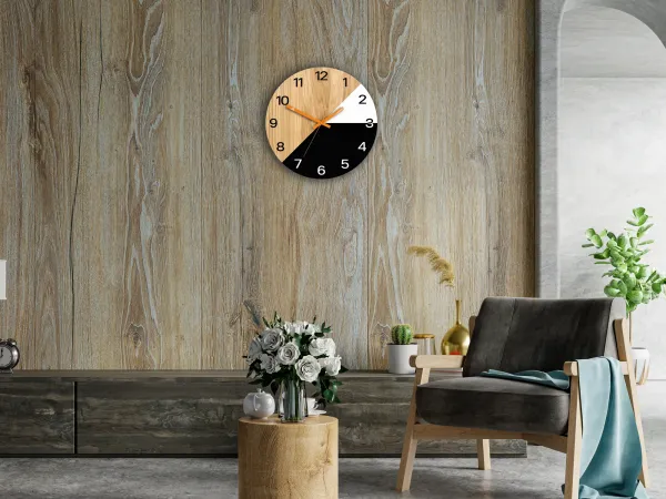 ModernClock Drevené nástenné hodiny Texas 33 cm čierne/oranžové