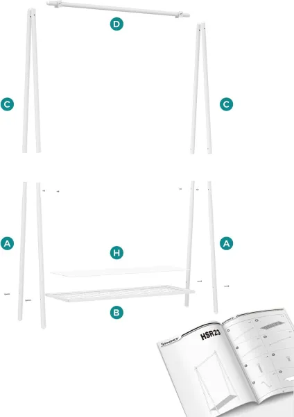 SONGMICS Vešiak na šaty Loft 153 cm biely