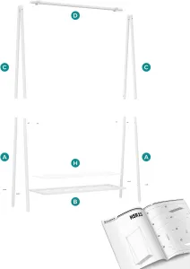 SONGMICS Vešiak na šaty Loft 153 cm biely