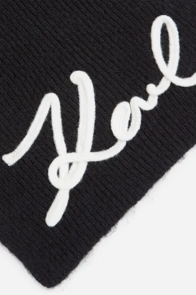 Šál s prímesou vlny Karl Lagerfeld čierna farba, s nášivkou, A4W33028