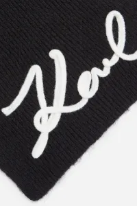 Šál s prímesou vlny Karl Lagerfeld čierna farba, s nášivkou, A4W33028