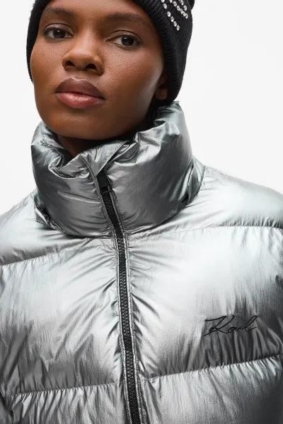 Bunda Karl Lagerfeld Metallic Puffer Jacket Silver Metal