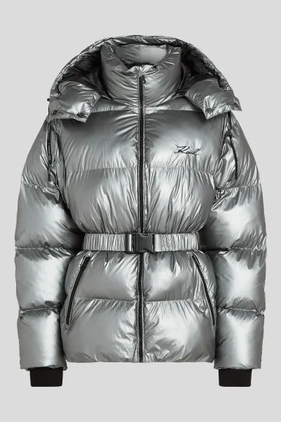 Bunda Karl Lagerfeld Metallic Puffer Jacket Silver Metal