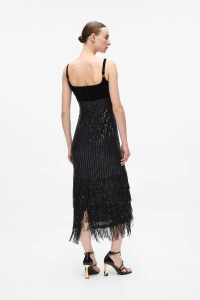 Šaty Karl Lagerfeld Sequins Fringe Dress Black