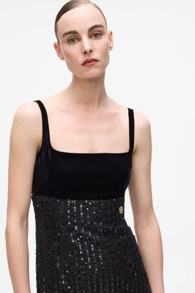 Šaty Karl Lagerfeld Sequins Fringe Dress Black