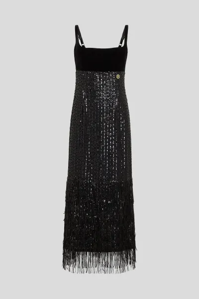 Šaty Karl Lagerfeld Sequins Fringe Dress Black