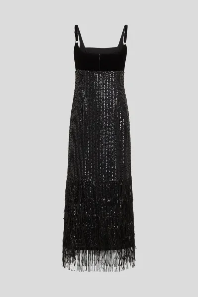 Šaty Karl Lagerfeld Sequins Fringe Dress Black