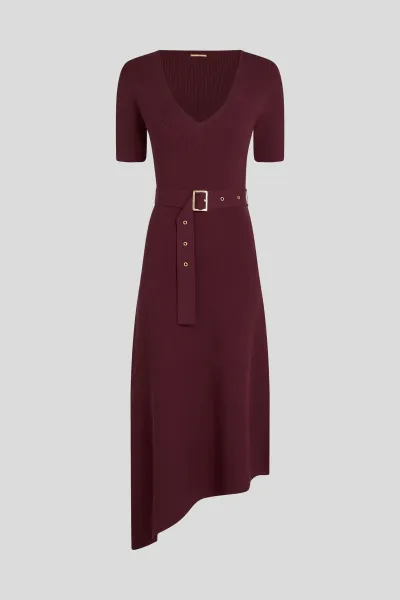 Šaty Karl Lagerfeld Belted Knit Dress Windsor Burgundy