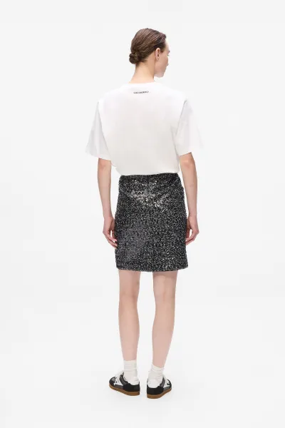 Sukňa Karl Lagerfeld Embellished Tweed Skirt Herringbone Sequins