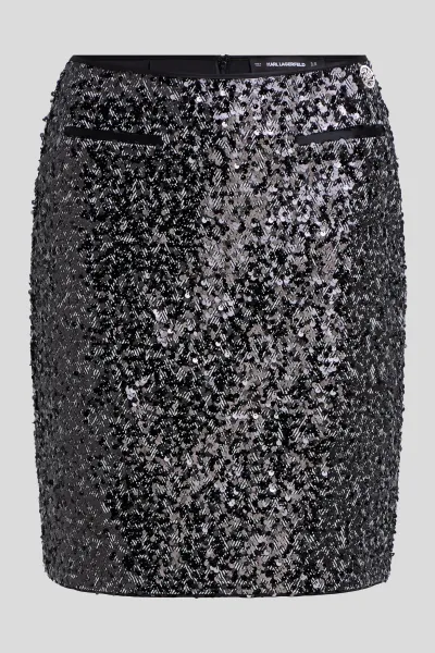 Sukňa Karl Lagerfeld Embellished Tweed Skirt Herringbone Sequins
