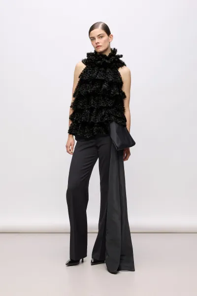 Blúzka Karl Lagerfeld Karl Studio Ruffle Mesh Top Black