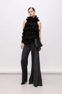 Blúzka Karl Lagerfeld Karl Studio Ruffle Mesh Top Black