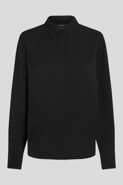 Blúzka Karl Lagerfeld Logo Jacquard Fluid Blouse Elongated Logo Black Aop