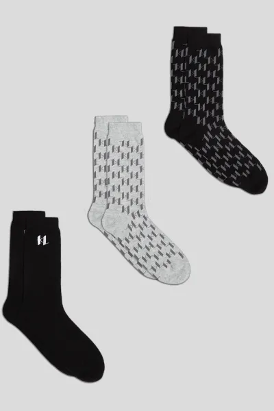 Ponožky Karl Lagerfeld K/Monogram Logo Sock 3P Kl Monogram Aop Black-Grey