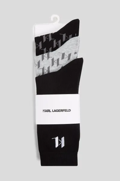 Ponožky Karl Lagerfeld K/Monogram Logo Sock 3P Kl Monogram Aop Black-Grey