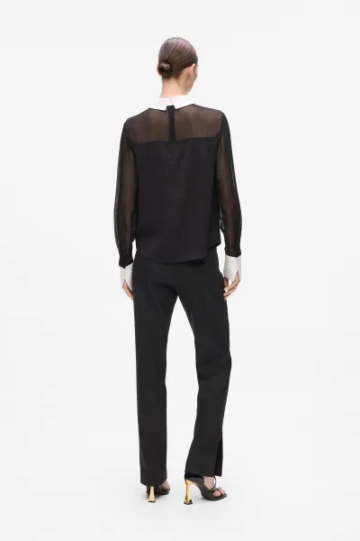 Blúzka Karl Lagerfeld Black And White Tie Blouse Black/White