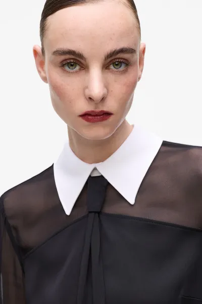 Blúzka Karl Lagerfeld Black And White Tie Blouse Black/White