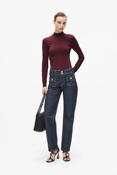 Sveter Karl Lagerfeld Button Detail Mock Neck Windsor Burgundy