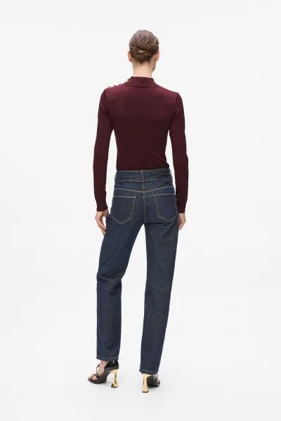 Sveter Karl Lagerfeld Button Detail Mock Neck Windsor Burgundy