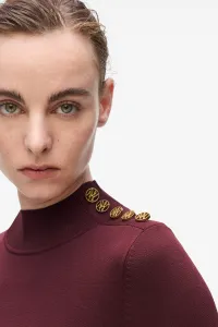 Sveter Karl Lagerfeld Button Detail Mock Neck Windsor Burgundy