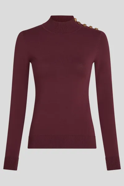 Sveter Karl Lagerfeld Button Detail Mock Neck Windsor Burgundy