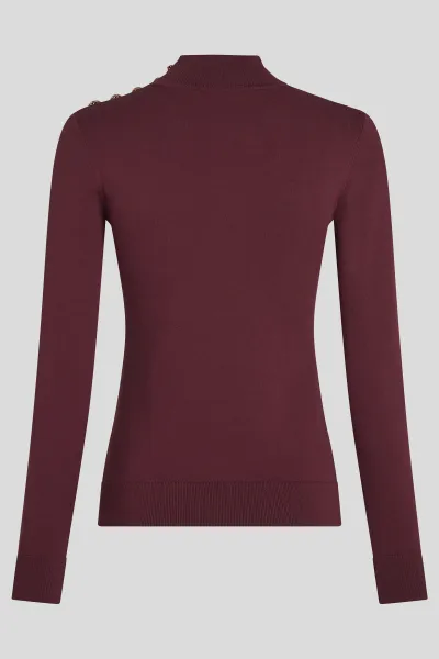 Sveter Karl Lagerfeld Button Detail Mock Neck Windsor Burgundy