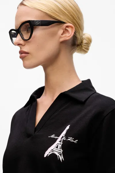 Tričko Karl Lagerfeld Paris Sketch Eiffel Polo Black