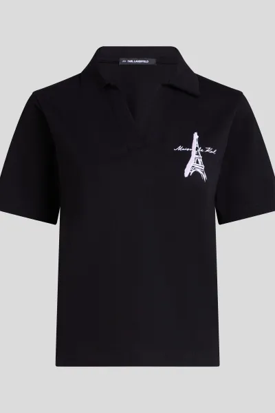 Tričko Karl Lagerfeld Paris Sketch Eiffel Polo Black