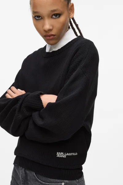 Sveter Karl Lagerfeld Jeans Klj Reg Balloon Sleeve Sweater Black