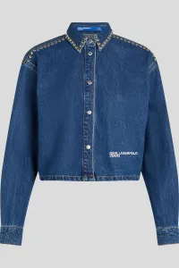 Rifľová košeľa Karl Lagerfeld Jeans tmavomodrá farba, voľný strih, s klasickým golierom, A4W11002