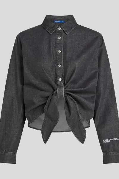 Rifľová košeľa Karl Lagerfeld Jeans šedá farba, voľný strih, s klasickým golierom, A4W11001