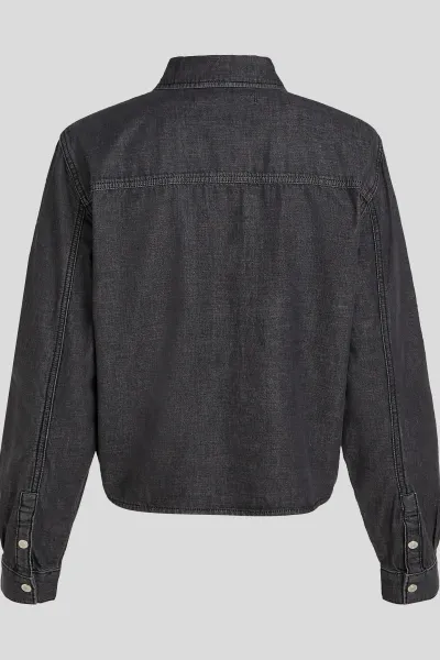 Rifľová košeľa Karl Lagerfeld Jeans šedá farba, voľný strih, s klasickým golierom, A4W11001