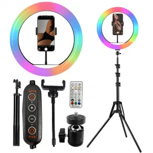MG Selfie RGB kruhové LED svetlo + statív 2.1m, čierne