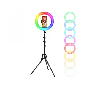 MG Selfie RGB kruhové LED svetlo + statív 2.1m, čierne